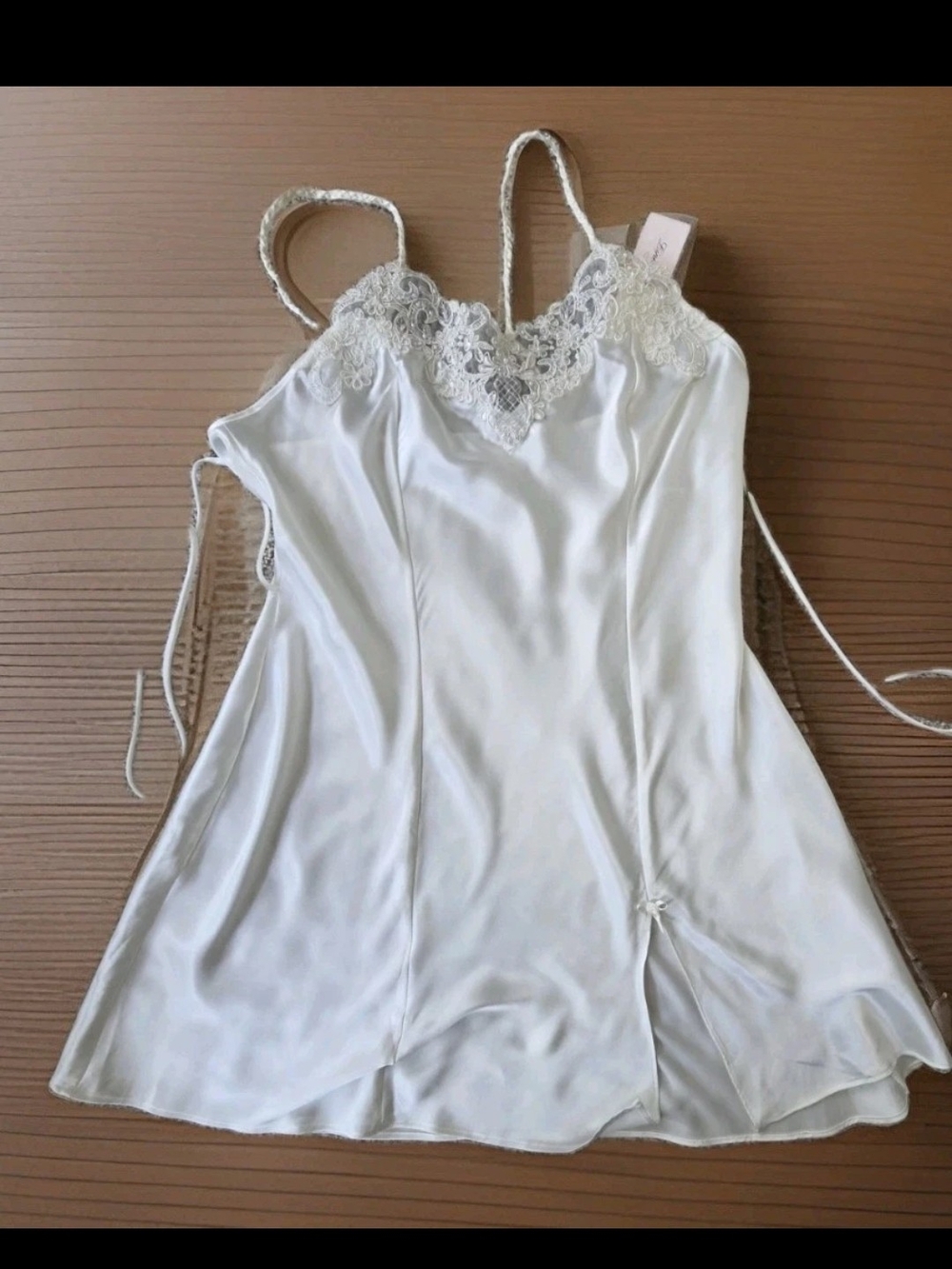 NWT Linea Donatella Ivory Satin Lace Chemise Slip Nightgown Sz Large Bridal...
